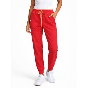 FIGS Zamora Jogger Scrub Pants 28.5" Pull-On Stretch Red Peach Women's Small